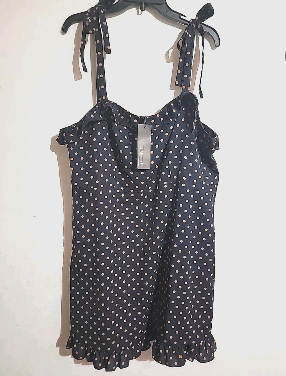 Allegra k Midi Dress Navy Polka Dot Sleeveless Tie Strap sz XLarge Sundress